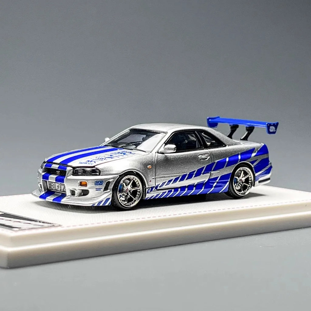 FH 1:64 GT-R R34 Skyline Fast & Furious Openable Front Cover Alloy Car Model