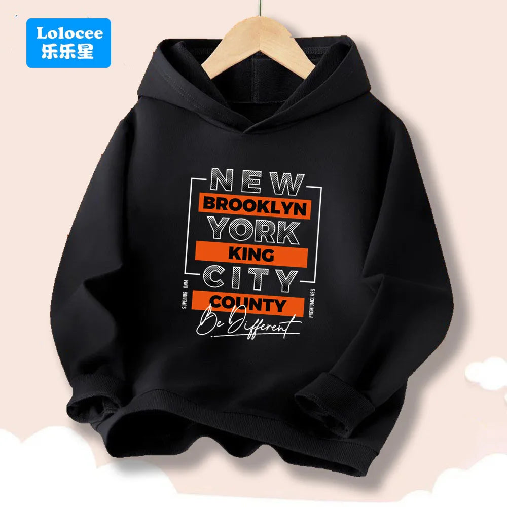 New York Letter Graphic Print Hoodies for Boy Girl Long Sleeve Retro Pullover Sweatshirt Teens Autumn Fashion Tops ZMNY1