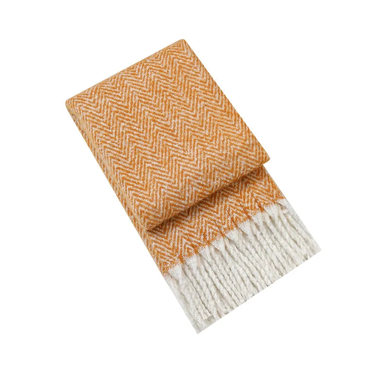 European and American Style Solid Sofa Blanket Napping Air Conditioning Blanket Towel with Tassels Super Soft Cozy Shawl Cushion