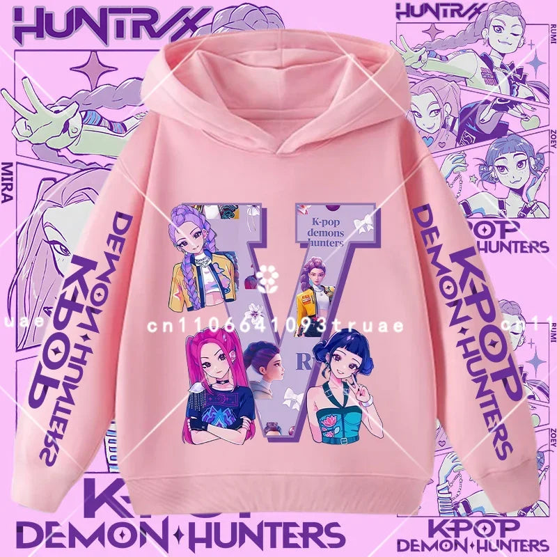 K-pop Demon Hunters girls' sportswear boys' casual shirt children's hooded shirt autumn-winter long-sleeve New model letter A-Z