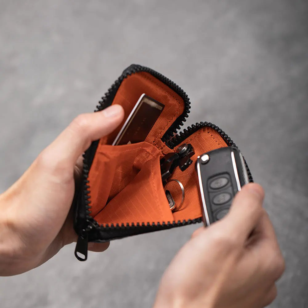 Zip Card Pouch - Use as Card Wallet and Coin Pouch - Holds 12-20 Cards and Cash - Made With Black Axoflux and RFID Blocking