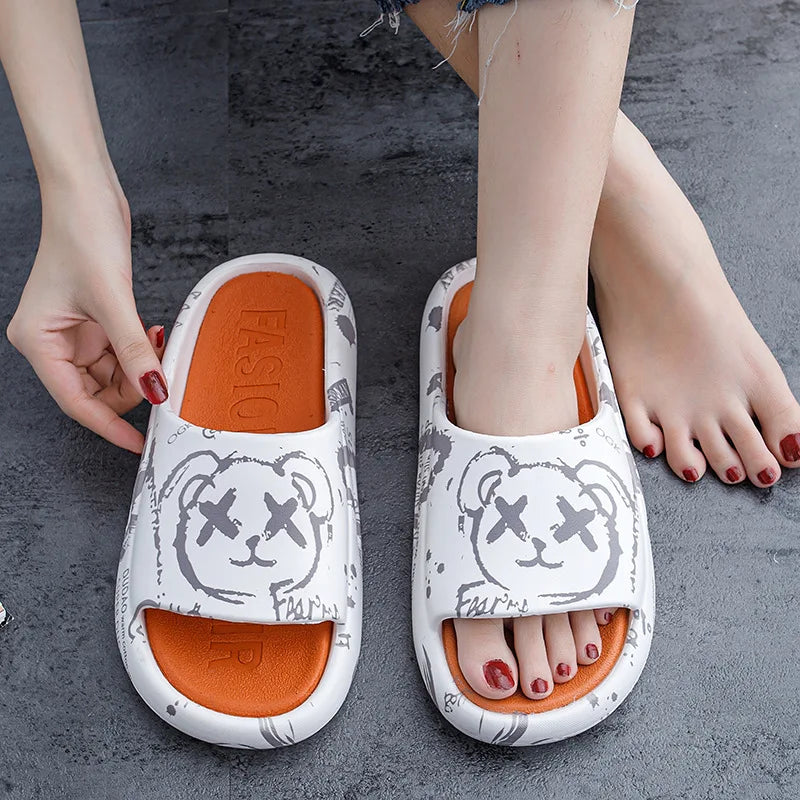 Summer Men's Slippers Outdoor Slippers Cartoon Pattern Men Home Slippers Beach Couple Sandals Platform Non-slip Women Slipper