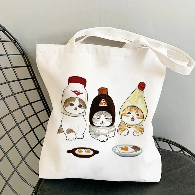 Tote Bag Shoulder Bags for Girls Fashion Canvas Bags Handbags Casual Girl Shopper Bag Kawaii Cats Cute Animal Bags Shopping Bag