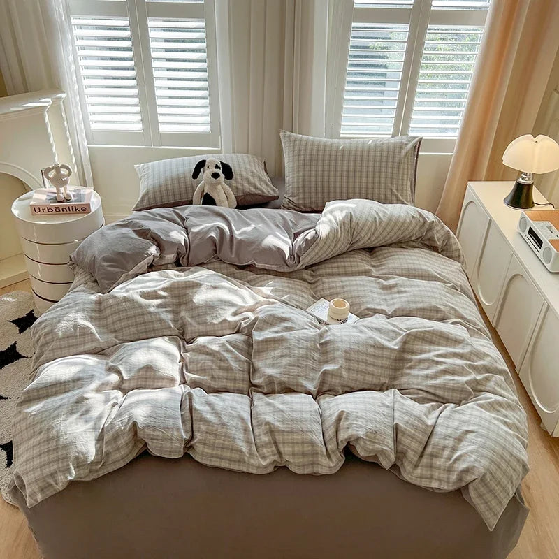 Bed Sheets Set Plaid Style Duvet Cover Pillowcase with Bedsheets Home Bed Linen Sets 이불커버세트 Skin-friendly Bedclothes