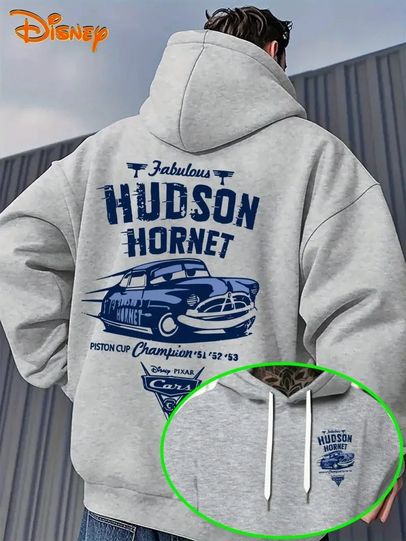 Men's Autumn Hoodie with Lightning McQueen Racing Pattern Pullover Loose Hooded Sweater a Birthday Gift for Cars Movie Fans