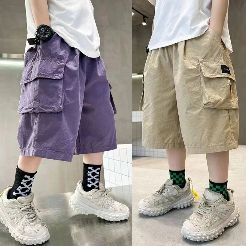New Summer Teenage Short Boys Pants 3-14 Years Old Big Pocket Trousers For Kids Children Birthday Present