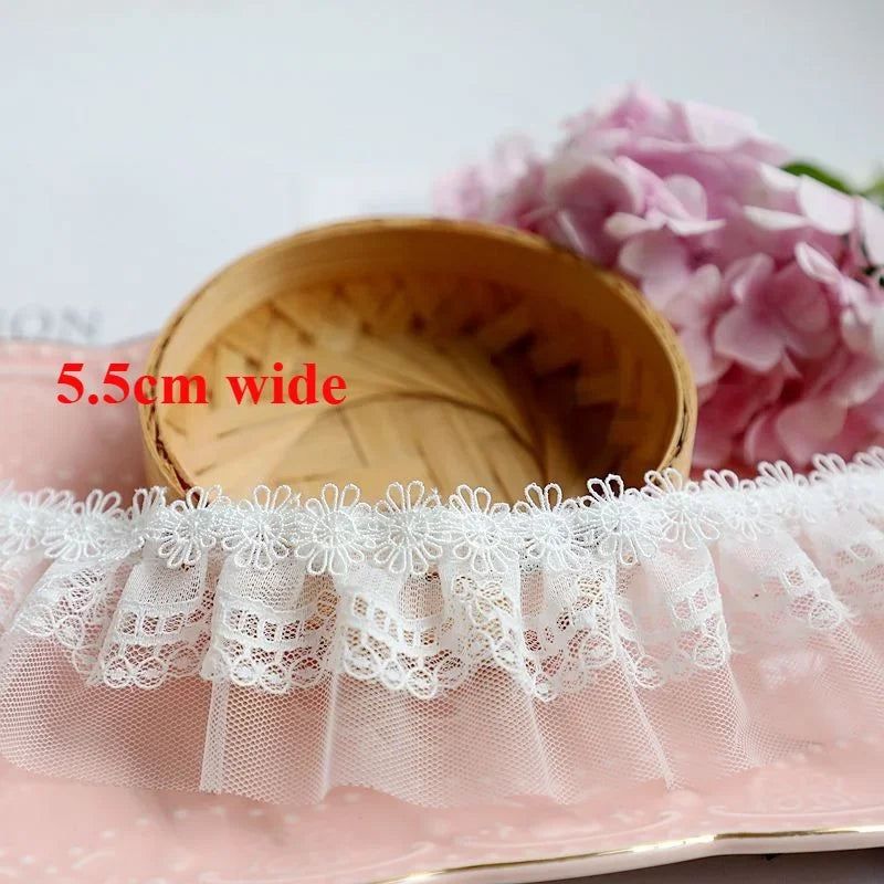 Off White Lace Ribbon Accessories Handmade DIY Extended Clothes Pleated Sewing Decorative Fabric Skirt Hem Fabric Lace Trim 1Yds