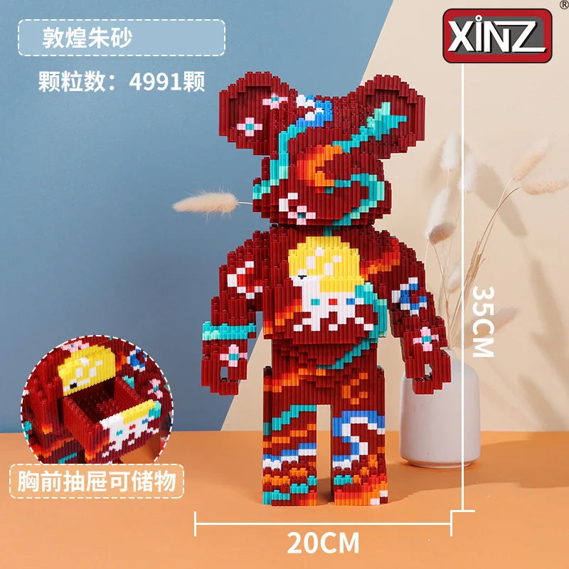 Dunhuang Bear Building Block Machine Love Bear Model Assembled Overalls Flower Bear Magic Bricks Toy For Kids Christmas Gift