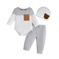 3PCS Newborn Baby Boy Clothes Set Long Sleeved Color Blocked Bodysuit+Gray Pants+Hat Autumn Clothing for Toddlers 1-18 Months