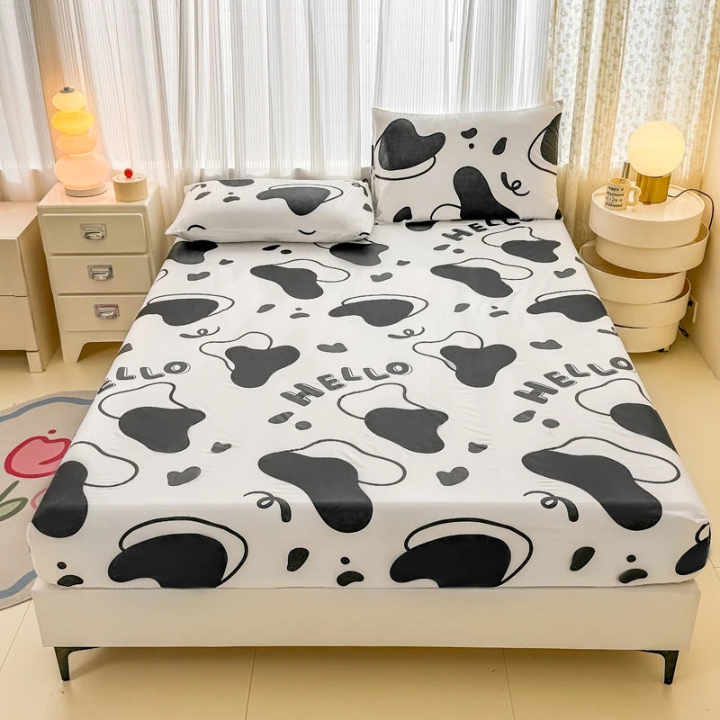 Skin-friendly Fitted Sheet and Pillowcase Cartoon Style Bed Cover Home Bed Linen Single/Twin/Queen/King Size Bedsheet sabanas