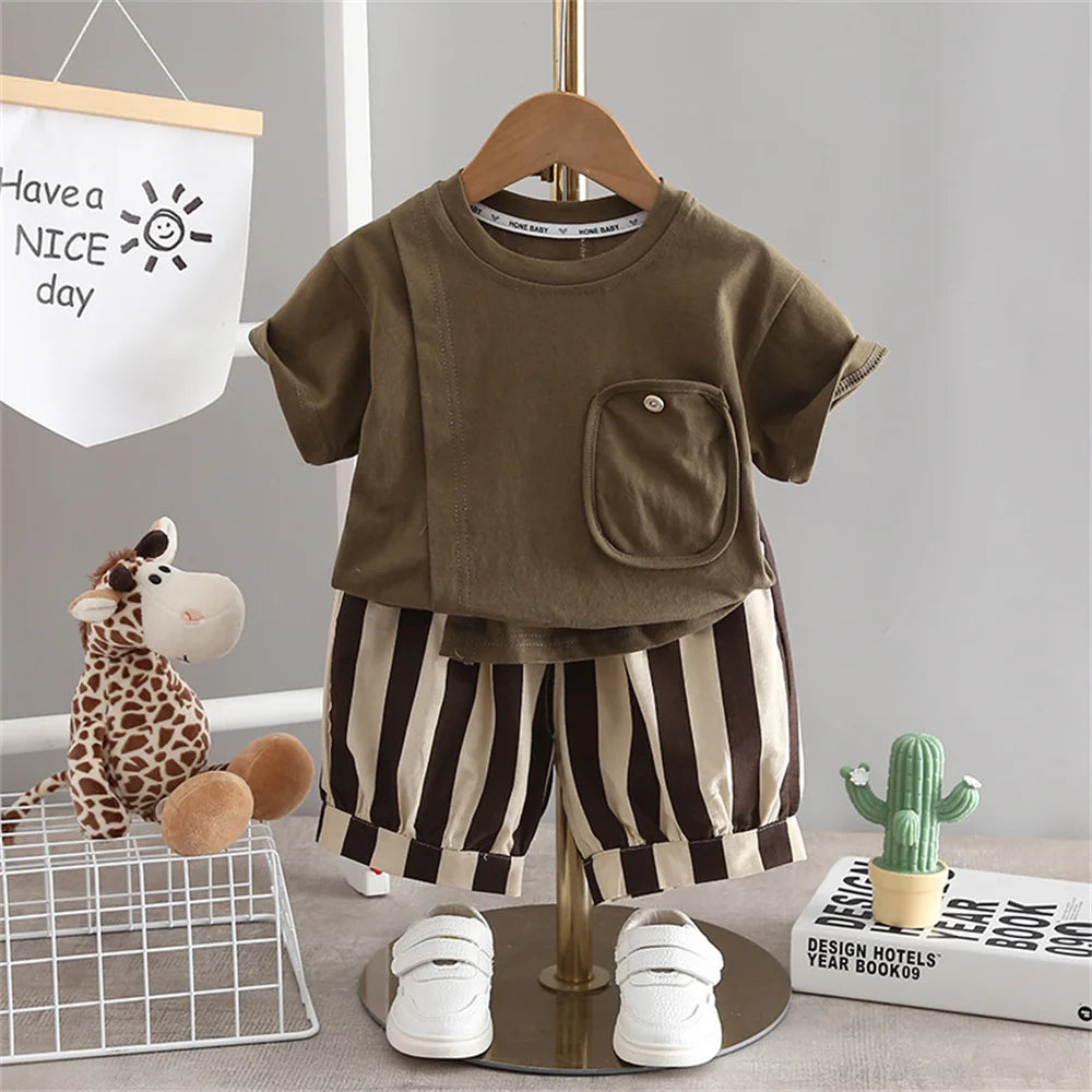 Summer Toddler Newborn Baby Boy Clothes Sets Casual T-shirt+Pants 2Pcs Kids Suits Infant 1st Birthday Sets Children Clothing