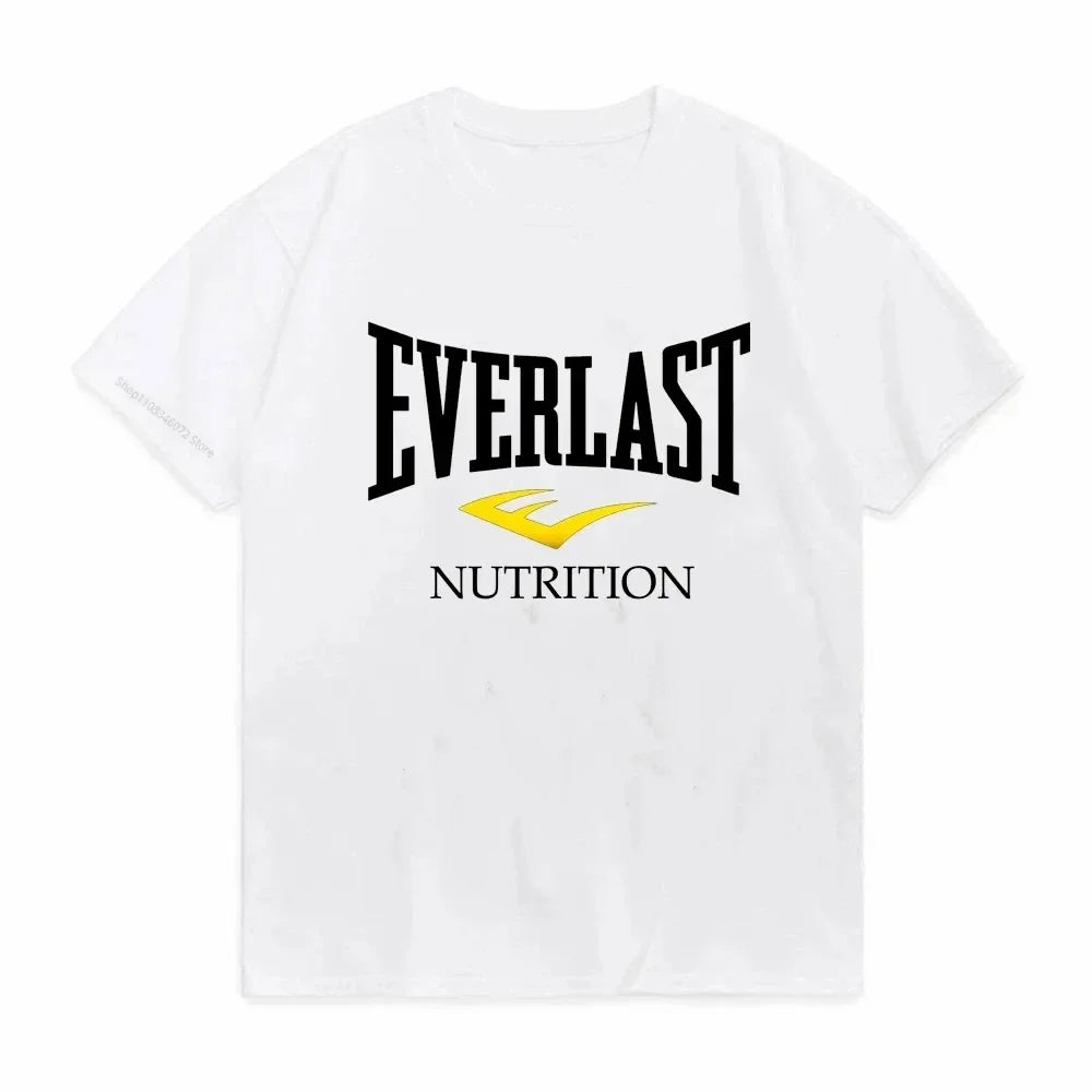 Summer Cotton T-shirt O-collar EVERLAST Boxing Print Summer Harajuku Streetwear Trendy Men's T-shirt Top