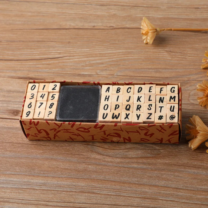 40Pcs Vintage Wooden Rubber Letter Number Symbol Stamp Seal Set with Black Ink Pad for Card Making Planner Scrapbook