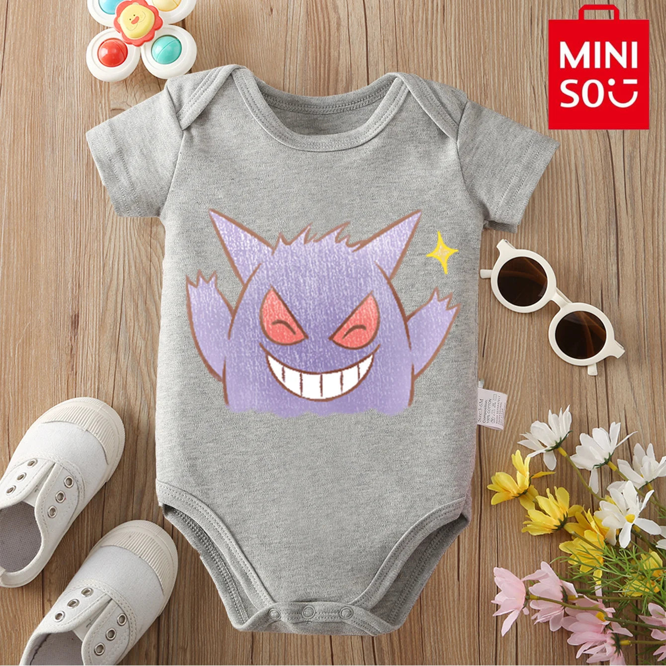 MINISO Pure Cotton Cute Pokemon Pikachu Print Bodysuit Baby Soft Cloths Gift for Baby Onesie Jumpsuit for 0 To 12 Months Newborn