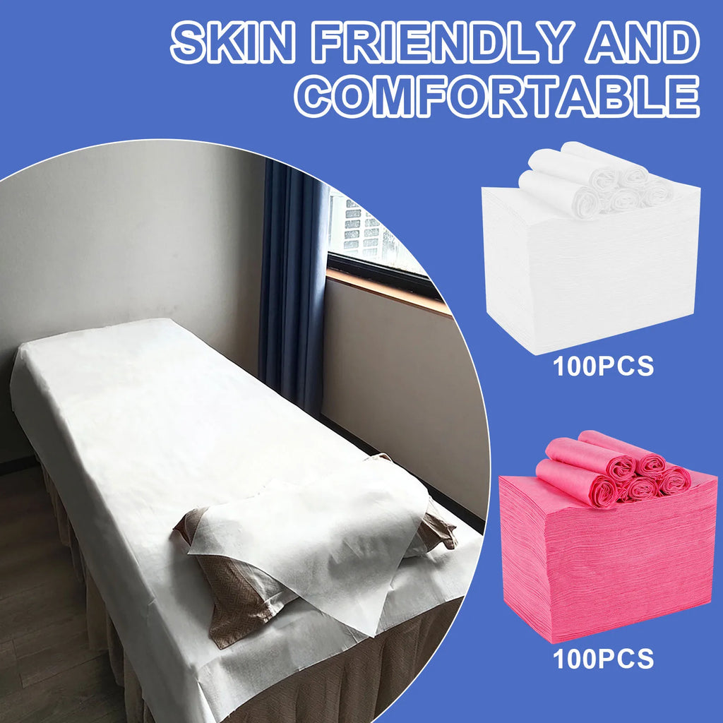 100Pcs Disposable Bed Sheets 80x180cm Non Woven Spa Massage Table Cover Comfortable Breathable Salon Bedsheet for Travel Hotel