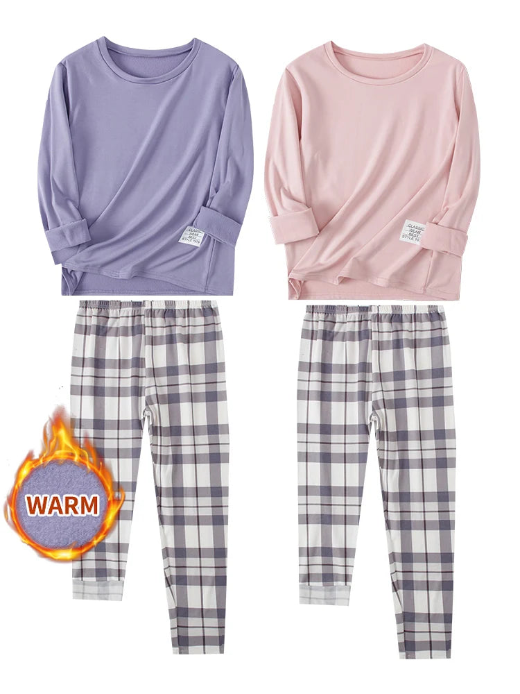 14+ Teen Solid Color T-shirt Plaid Trousers Home Service Girl Round Neck Pajamas Junior High School Boy Leisure Suit Spring And