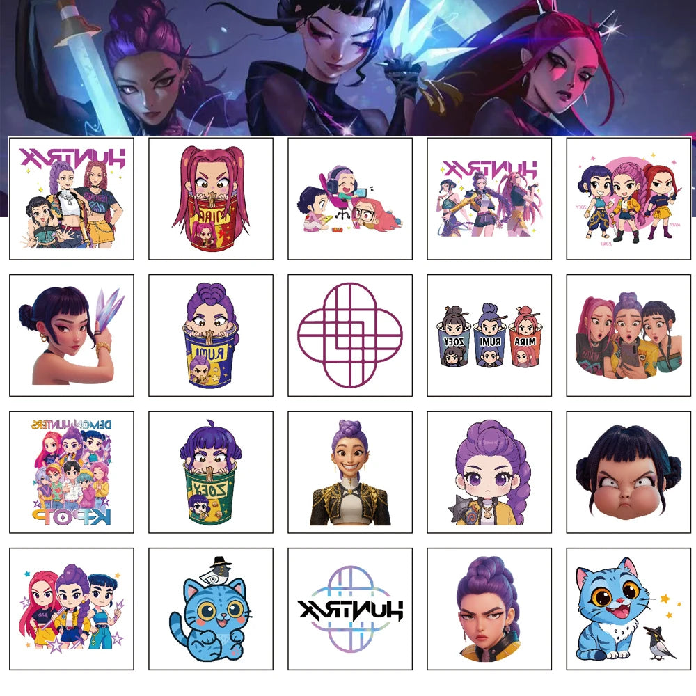 20-40pcs New Kpop Demon Hunters Tattoo Stickers HUNTRX Temporary Tattoo  Arm Decals Stickers For Kids Party Gifts