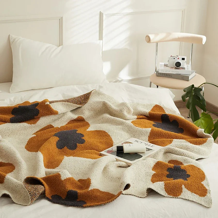 Knitted Velvet Blanket Ins Style Sunflower Nap Blanket Camping Warm Single Person Leisure Thick Blanket Sofa Air Conditioning