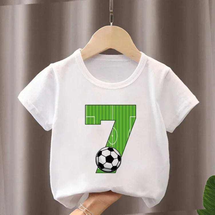 Cute Boys Girls Football T Shirts Birthday Shirt 2-9Years Boy Soccer Sport T-Shirt for Kids Birthday Gift Tshirt Tops White