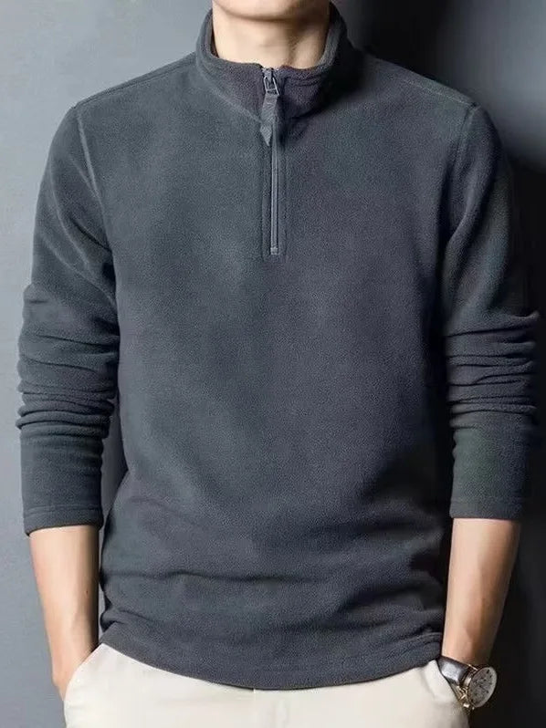 2025 Autumn Winter Men New Warm Polo Shirts Men's Lamb Wool Sweatshirt Standing Neck Half Zip Long Sleeve  Fashion Tees Tops
