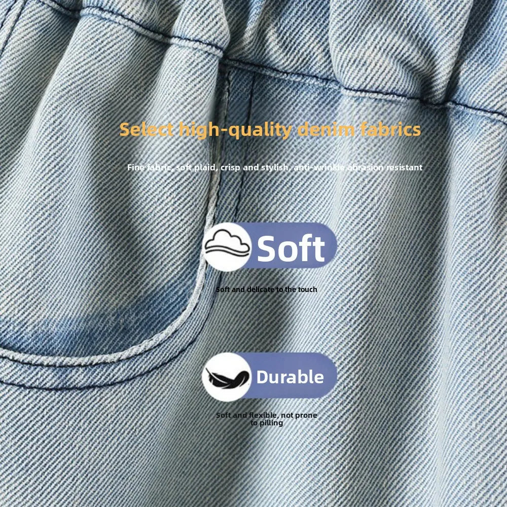 Straight Teen Girl Jeans Loose Graffiti Children Cartoon Jeans High Waist Wide Leg Girls Denim Trousers Kids Children