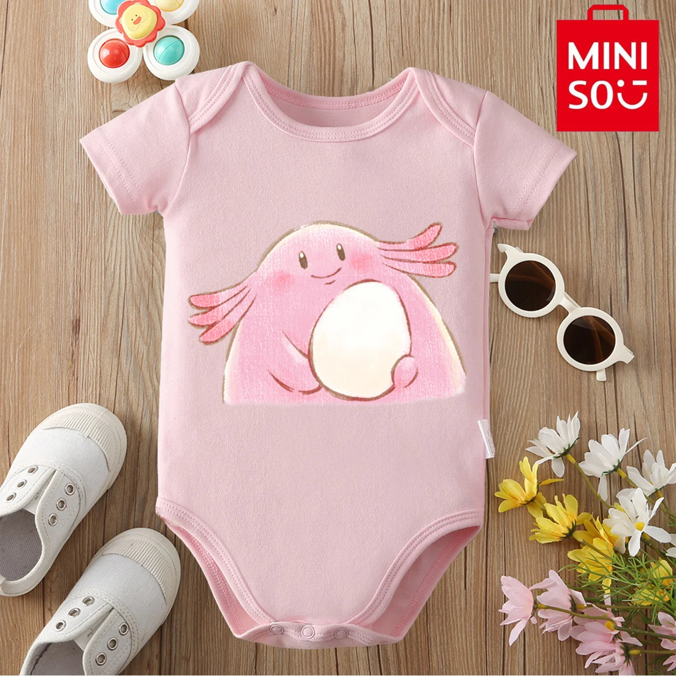 MINISO Pure Cotton Cute Pokemon Pikachu Print Bodysuit Baby Soft Cloths Gift for Baby Onesie Jumpsuit for 0 To 12 Months Newborn