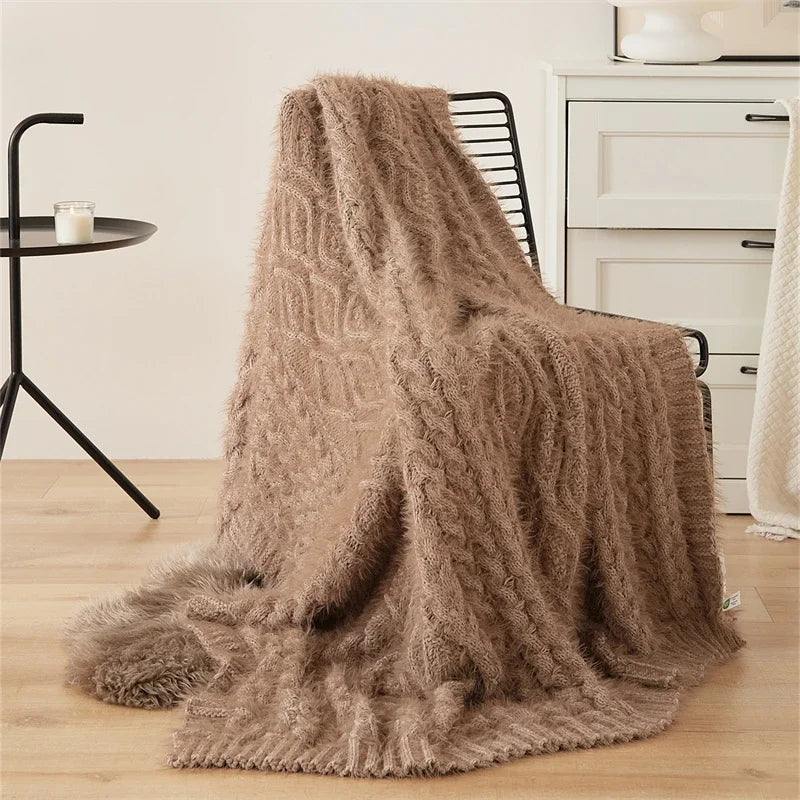 2025 new living room knitted blanket bedside blanket sofa office bedroom nap blanket solid color simple