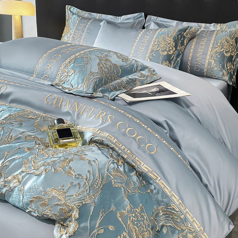 European Bedding Set High-end Luxury Cotton Four-piece Set Cotton Embroidery Quilt Cover Sheets Hats Senior Sense Bedding