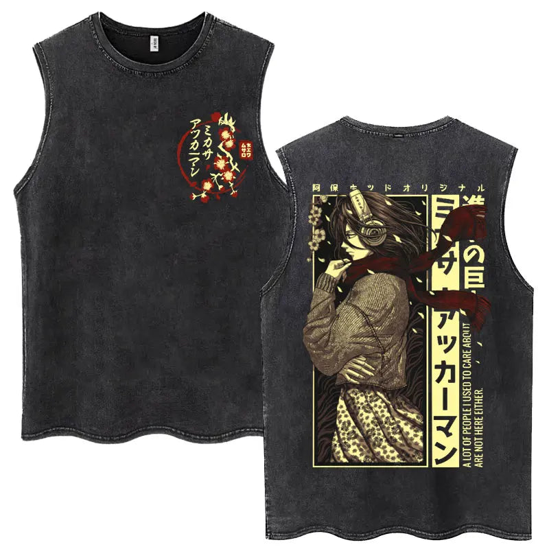 Washed Anime Attack on Titan Vintage Tank Tops Eren Yeager Shingeki No Kyojin Sleeveless T Shirt Men's Cotton Loose Y2k T Shirts