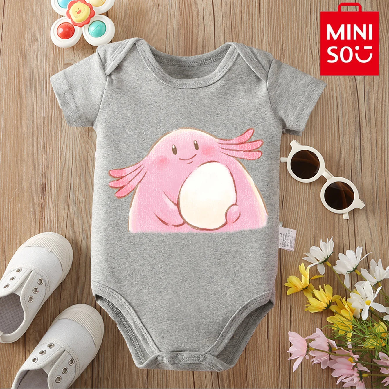 MINISO Pure Cotton Cute Pokemon Pikachu Print Bodysuit Baby Soft Cloths Gift for Baby Onesie Jumpsuit for 0 To 12 Months Newborn