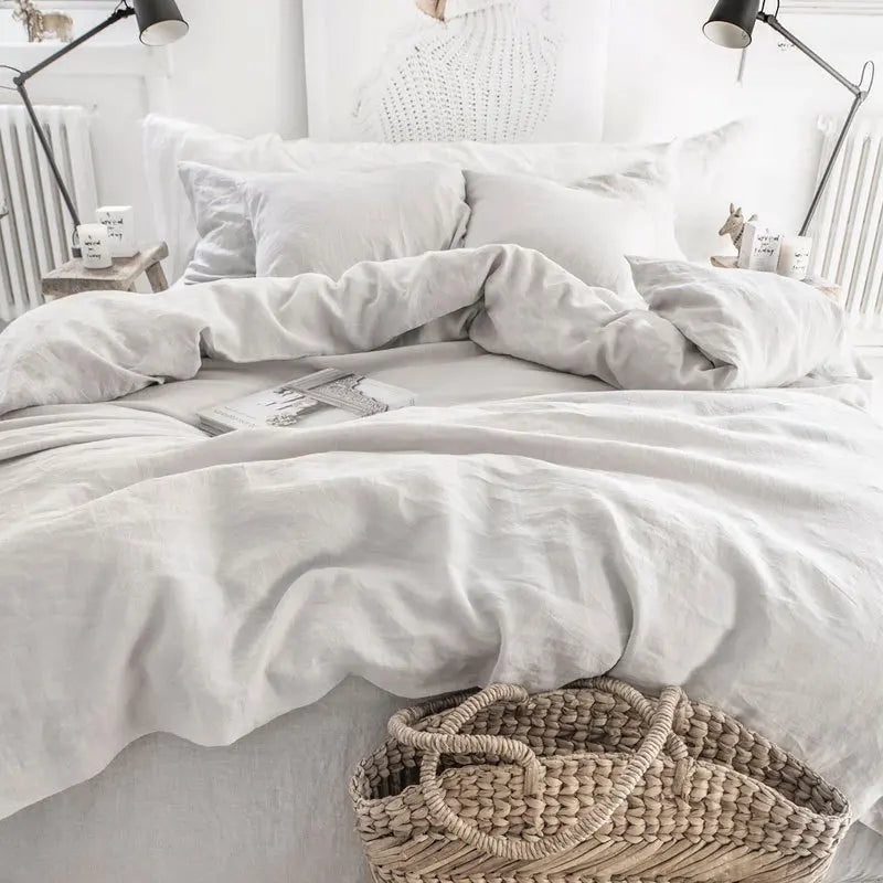 Bed Sheet Set 4 Piece 100% Pure Linen Bedding 1 Flat Sheet 1 Deep Pocket Fitted Sheet 2 Pillowcases Flax Sheets Set Bedding Set