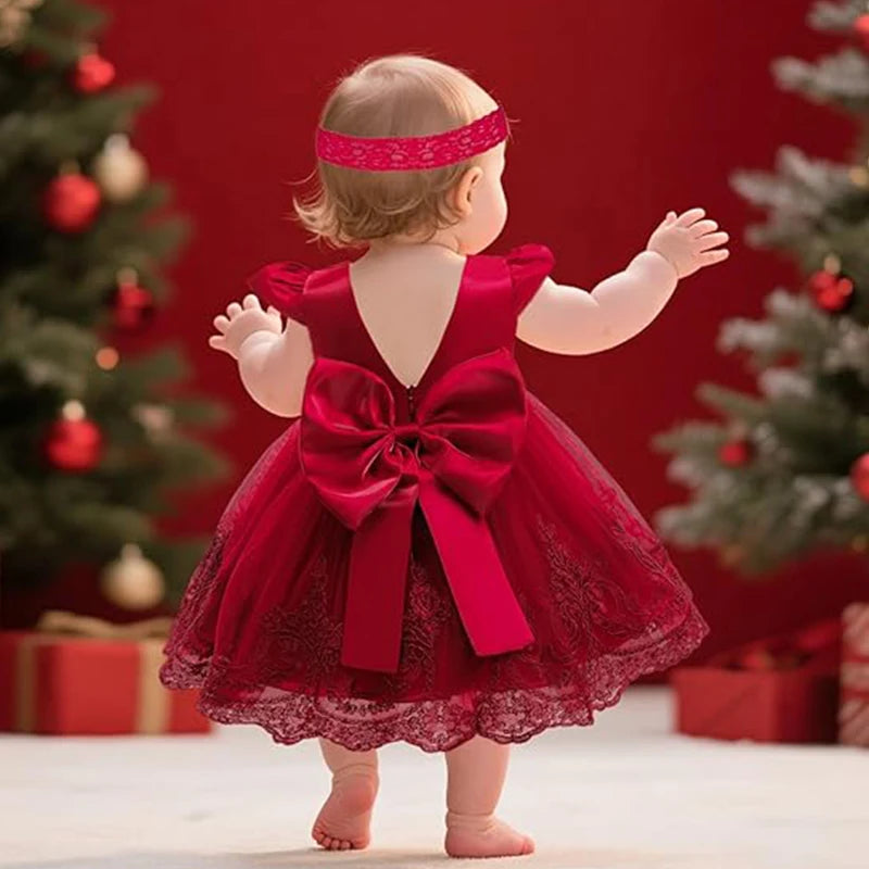 2025 Toddler Christmas Party Baby Dresses Flower Embroidery Princess Dress Girls 1st Birthday Party Baptism Infant Dress Gown