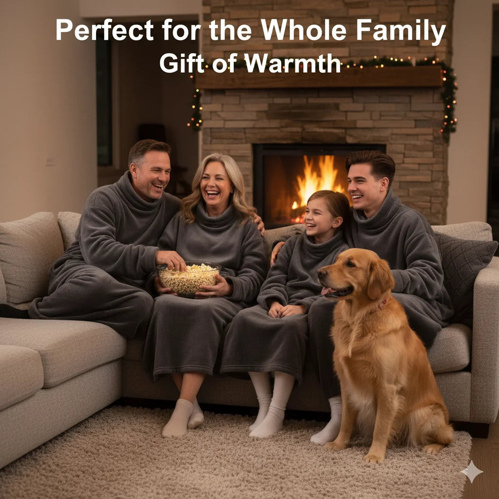 Wearable Flannel Blanket With Sleeves Large Pocket Soft Anti Static Lazy Blanket Home Reading TV Office Winter Warm Cover