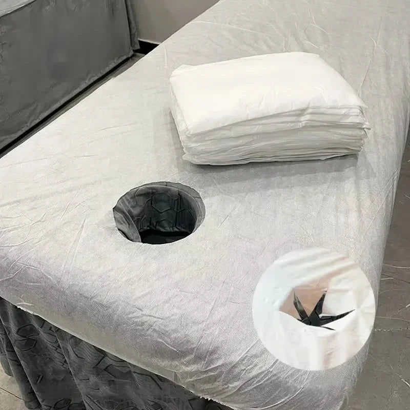 20PCS Disposable Bed Cover for Beauty Salon Open Hole Spa Massage Soft Bed Sheets Non-woven Fabric Breathable Elastic Bedspread