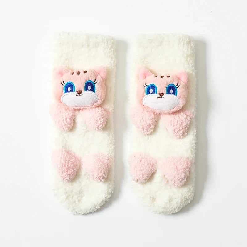 Cute Cartoon Baby Socks Winter Coral Fleece Thickened Baby Long Tube Newborn Boy Girls Non-slip Children's Floor Socks