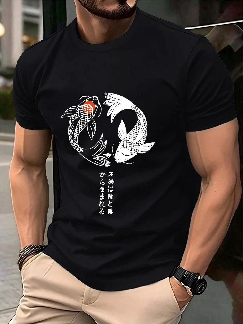 Japanese Koi Harajuku Printing Men T-Shirt Cotton Summer Short Sleeve Tops Soft Oversized O-Neck T Shirt Casual Male Clothes