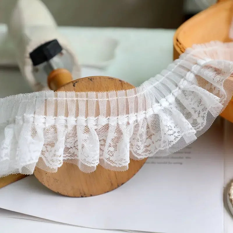 Off White Lace Ribbon Accessories Handmade DIY Extended Clothes Pleated Sewing Decorative Fabric Skirt Hem Fabric Lace Trim 1Yds
