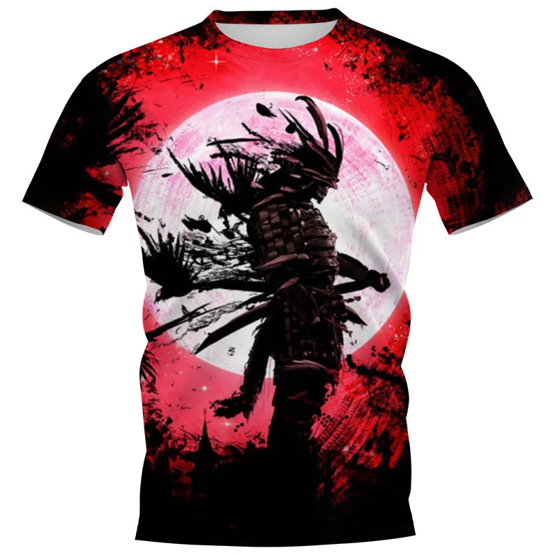 Japan Sakura Samurai Print Men's T Shirt Casual O-neck Short Sleeve Tops Summer Comfortable Breathable Pullover Fashion Clothing