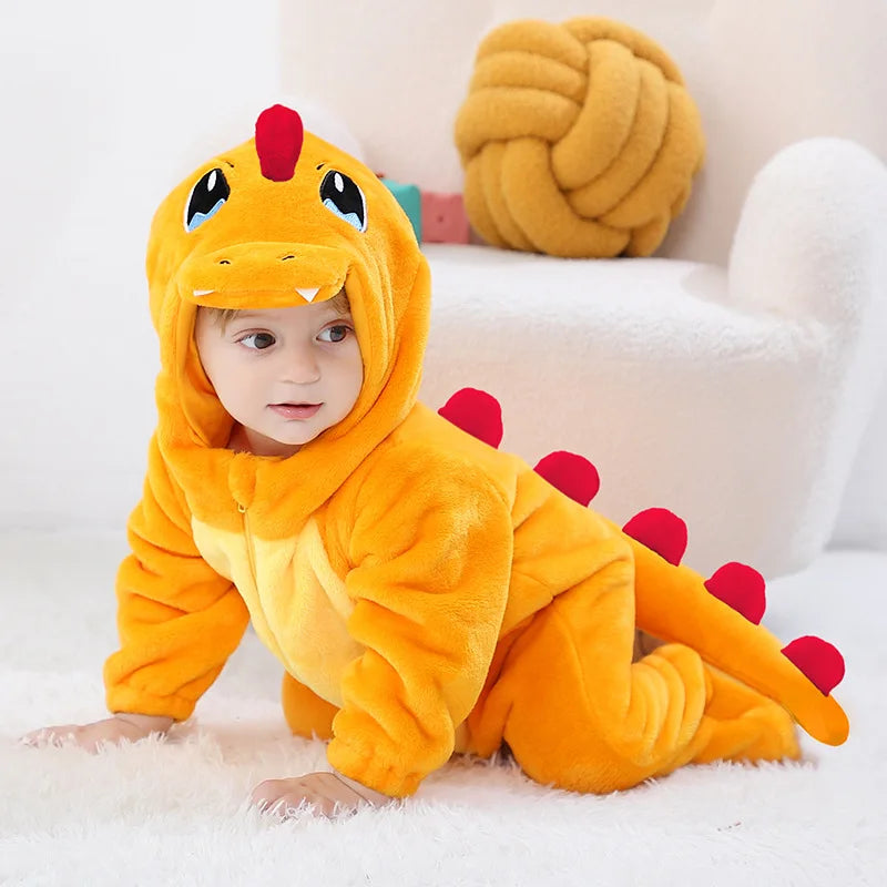 Halloween Kigurumis Fiery Dragon Baby Clothes Romper  Bodysuit Infant Boy Girl Jumpsuit Winter Cosplay Costume Onesie Christmas
