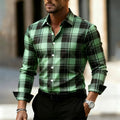 Men's plaid shirt, fashionable and casual street style long-sleeved shirt, men's tops, outdoor daily wear, large sizes XS-6XL
