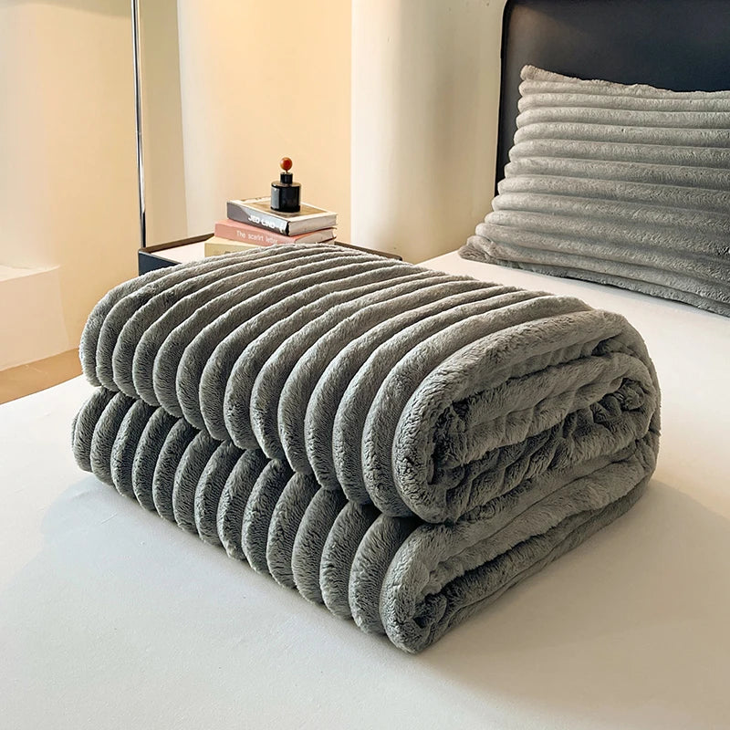 Solid color thickened wide striped multifunctional blanket, can be used as bed sheet cover blanket, nap blanket, pet blanket