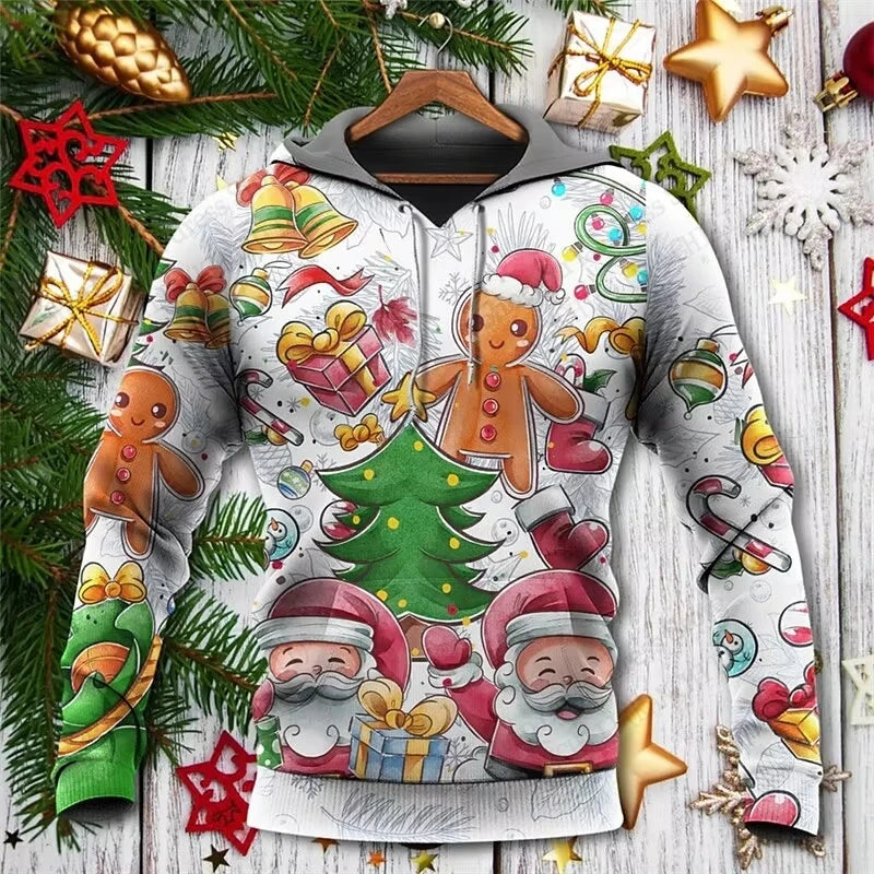 Mens Christmas Hoodie Santa Claus 3d Print Hoodie Men Women Fashion Hoodie Sweatshirt Snowman Tracksuit Men clothing Winter Fall