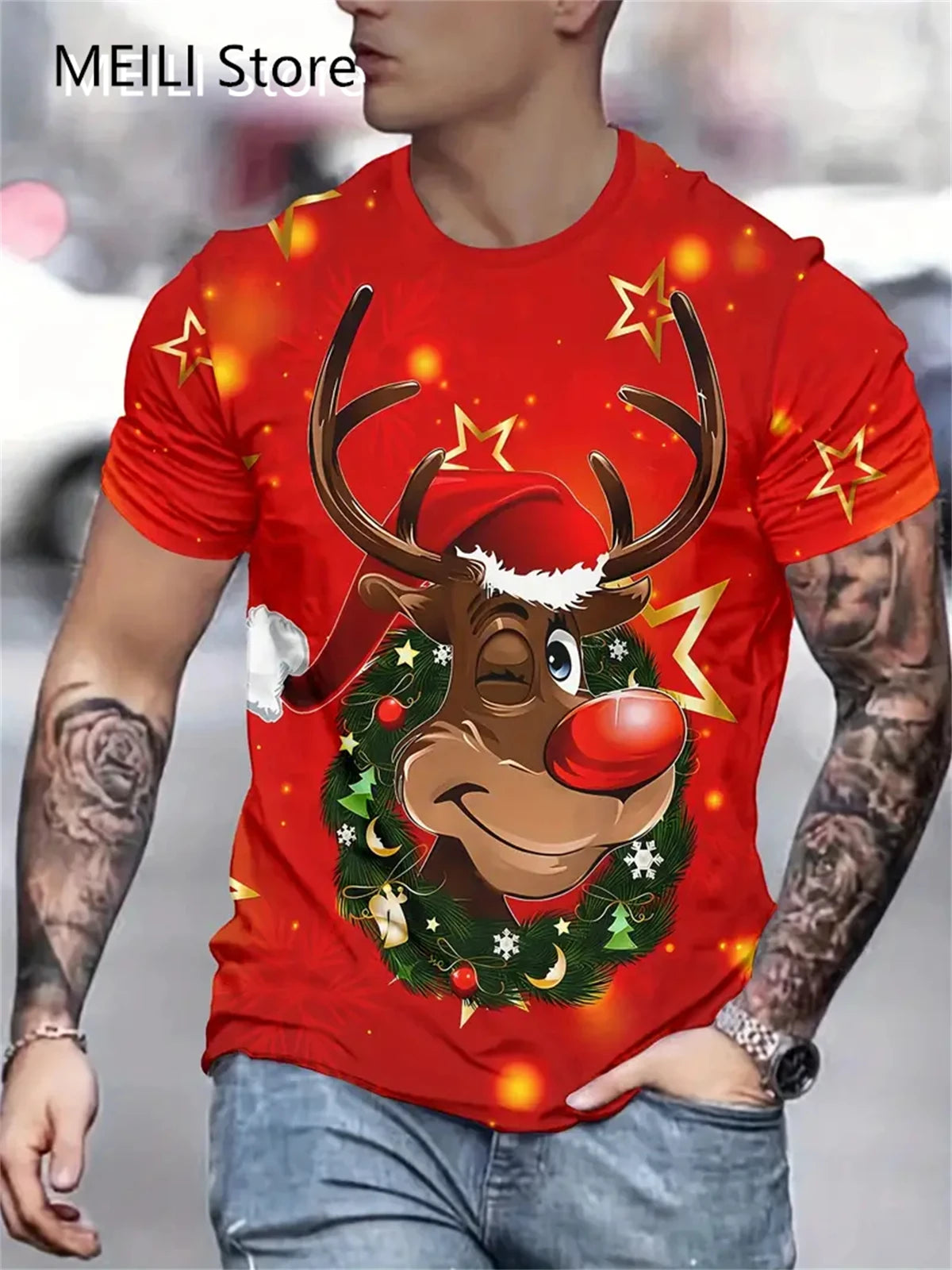 Men's T Shirt Santa Claus Graphic Print Pullover Summer Casual Short Sleeve Tee Funny T-Shirts Male Christmas Oversized Clothing