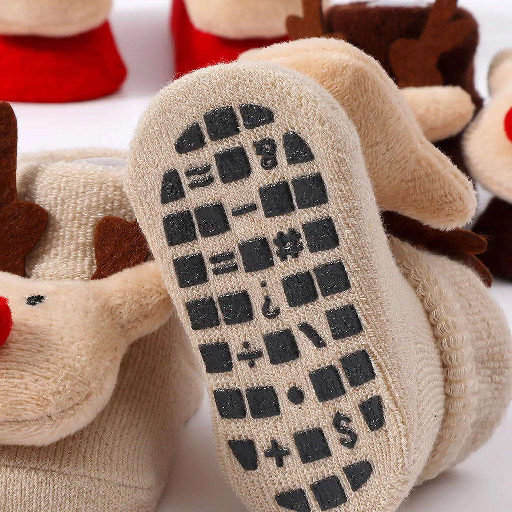 Cute Elk Santa Claus Doll Knitted Baby Socks Newborn Toddler Soft Snowman Warm Floor Socks Girls Infant Boys Mid Socks New
