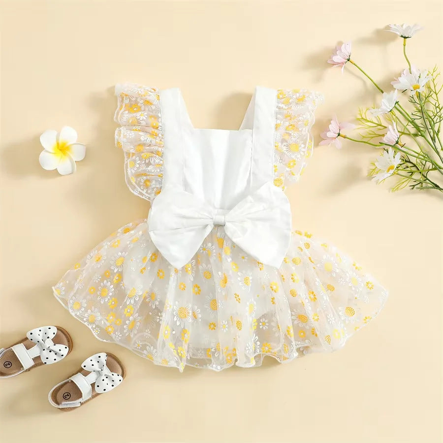 Baby Girl Dress Summer Ruffle Fly Sleeve Bow Princess Dress Children  Gilrs Clothing Kids Custome