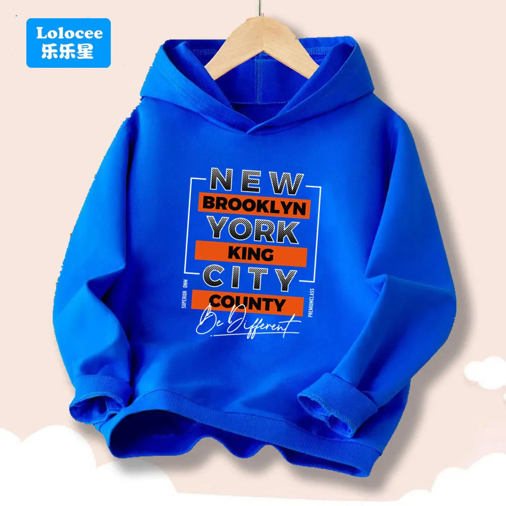 New York Letter Graphic Print Hoodies for Boy Girl Long Sleeve Retro Pullover Sweatshirt Teens Autumn Fashion Tops ZMNY1