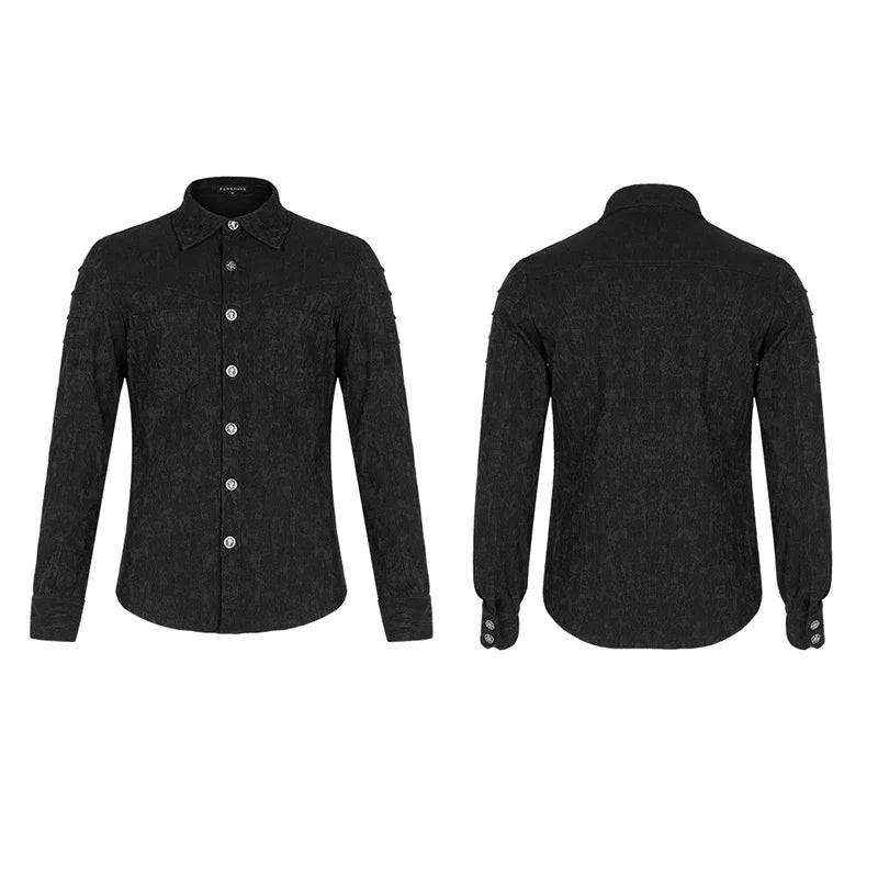 PUNK RAVE Men's Gothic Classic Stretch Jacquard Blouses Punk Slim Palace Noble Simple Casual Long Sleeve Men Shirts