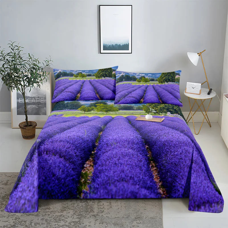 Purple Bedding Set Bed Sheet Linens Pillow Case Queen King Size Lanvender Butteryfly for Bedroom Soft Twin Full Single Double