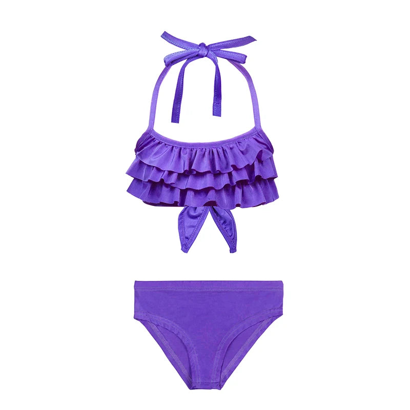 2Pcs/Set Fashion Girls Sling Bikini Summer Holiday Kids Swimsuit Children's Beach Vacation Beachwear Ruffle Style Split Swimwear