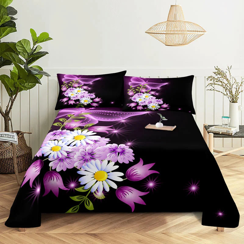 Purple Bedding Set Bed Sheet Linens Pillow Case Queen King Size Lanvender Butteryfly for Bedroom Soft Twin Full Single Double